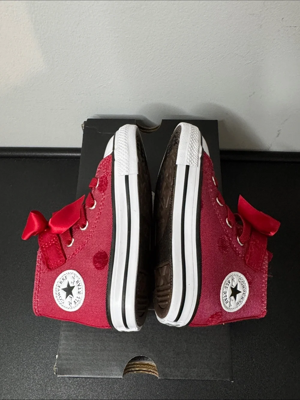 Converse All Star Polka Dots & Bow Red Sneakers Toddler Size 7 New NIB